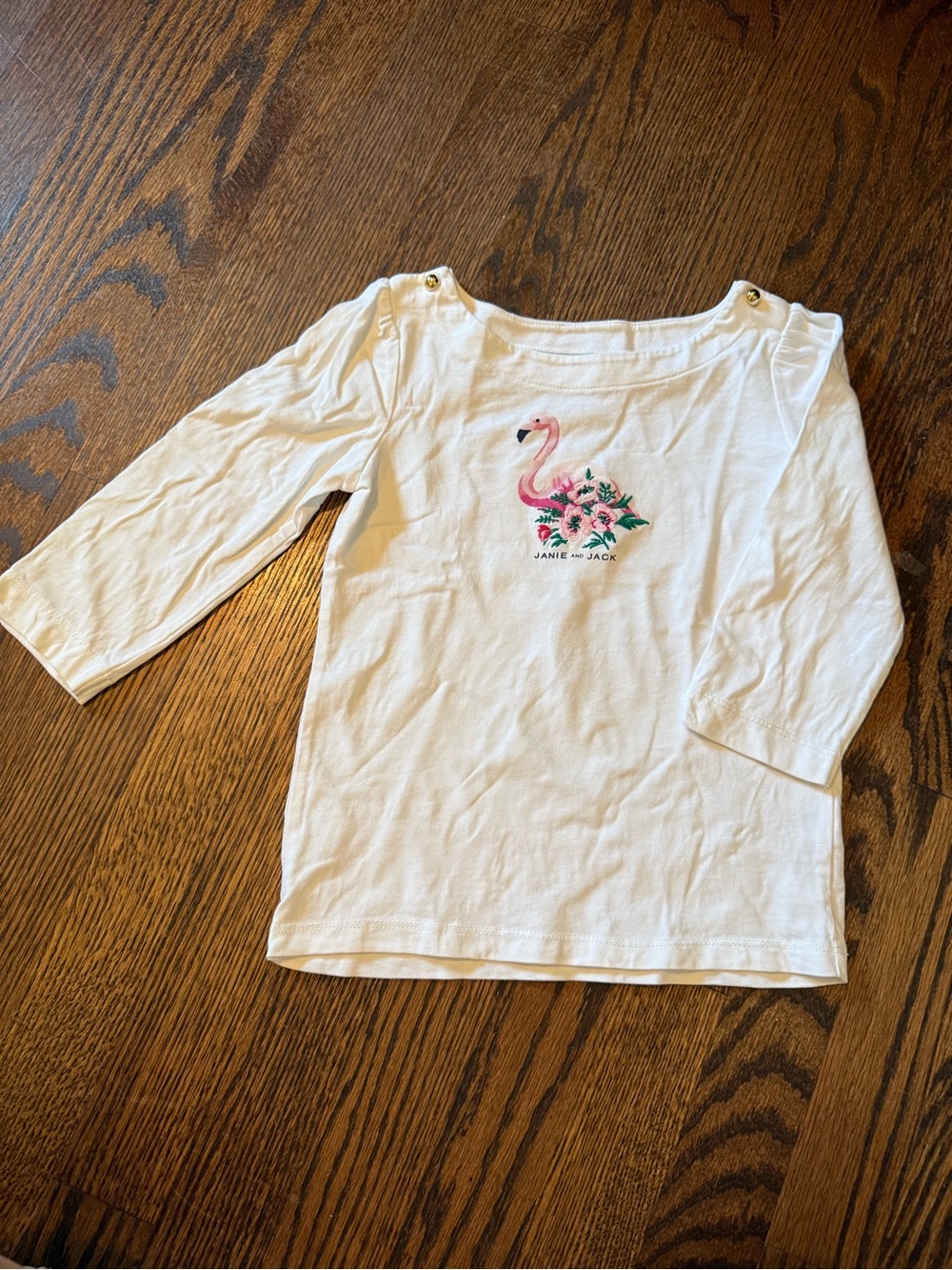 Janie and Jack White Long-Sleeve Tee with Pink Flamingo